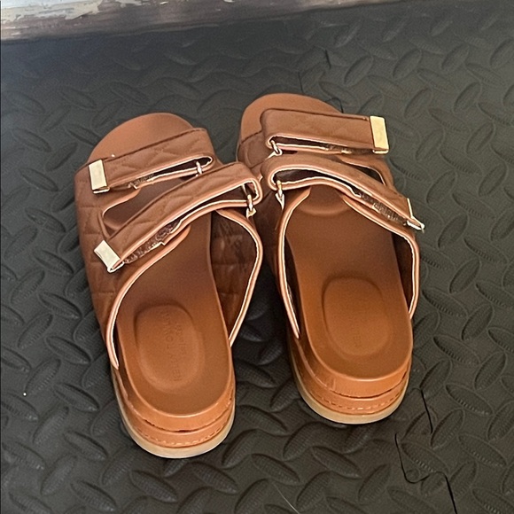 Brown Quilted Sandals with Gold Buckles - Picture 3 of 3